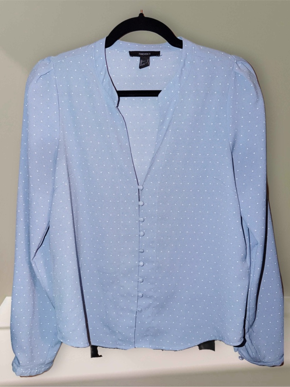 Forever 21 Pale Blue Dot-Print Button-Up Shirt